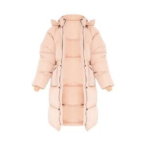 New Medium $98 Longline Oversized Puffer Coat 6‎ Petite Khaki Tan Winter Jacket